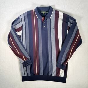 Vintage 90's Knight of Round Table Sweater‎ Polo Long Sleeve Stripes 1XLT